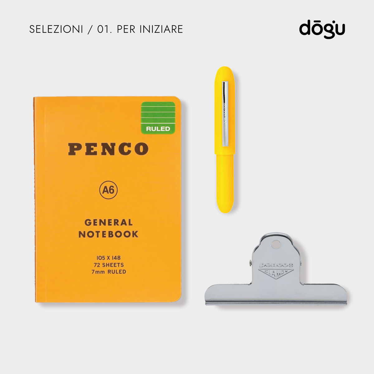 Selezione Per iniziare Dōgu con quaderno A6, penna e clip Penco