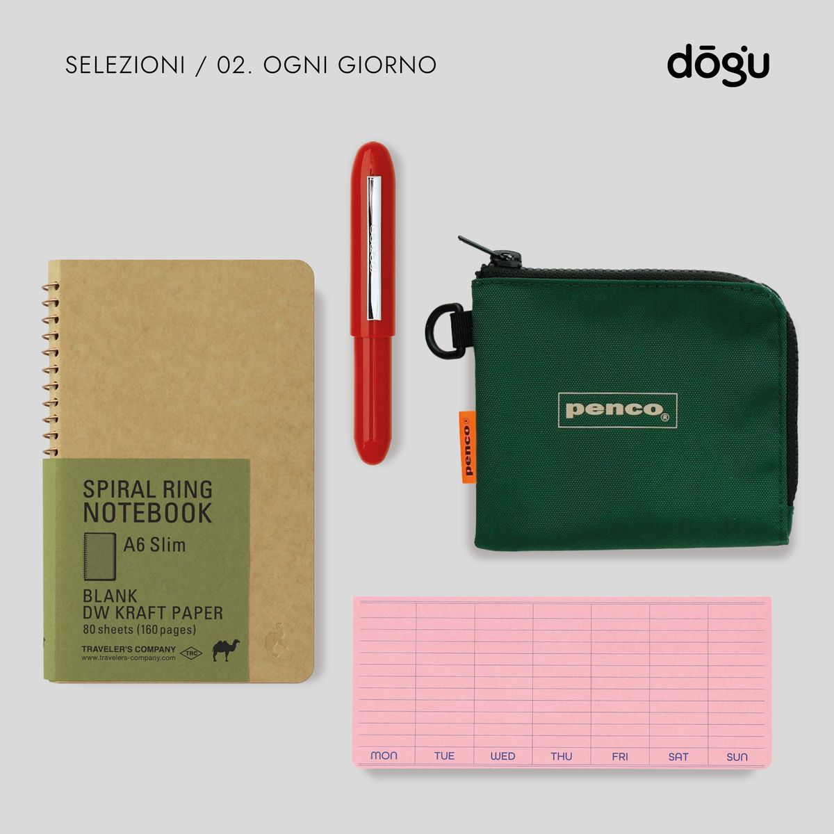 Selezione Ogni giorno Dōgu con quaderno TRC, penna, L-Zip Purse e planner Penco