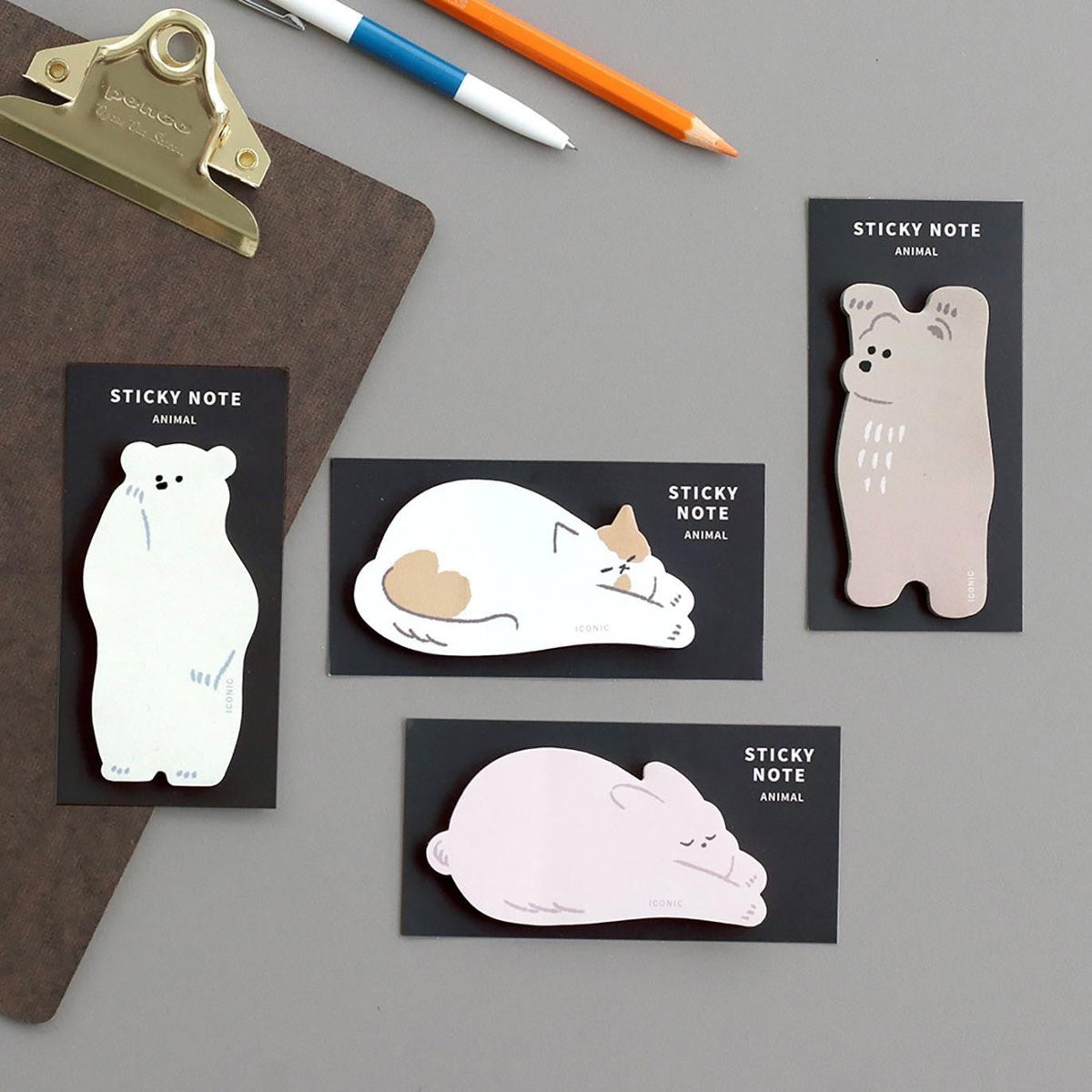 Collezione ICONIC Sticky Note Animal con Orso Bruno e altri soggetti illustrati