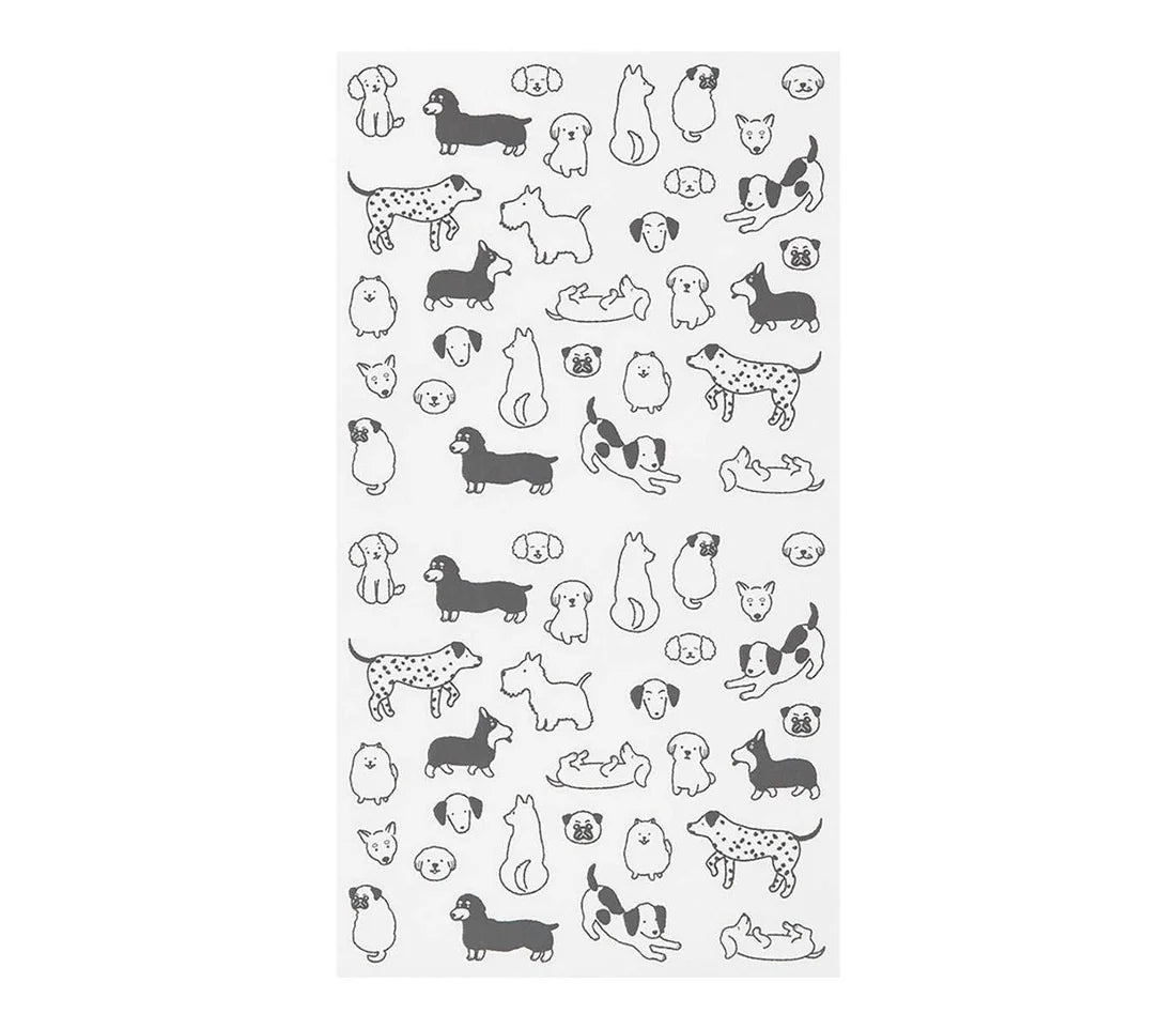 Foglio Midori Chat Dogs con sticker illustrati di diverse razze di cani